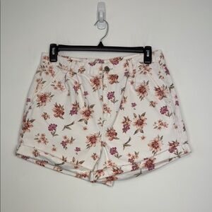 American Eagle White with Pink and Orange Floral Print Mom Shorts. Size 14.